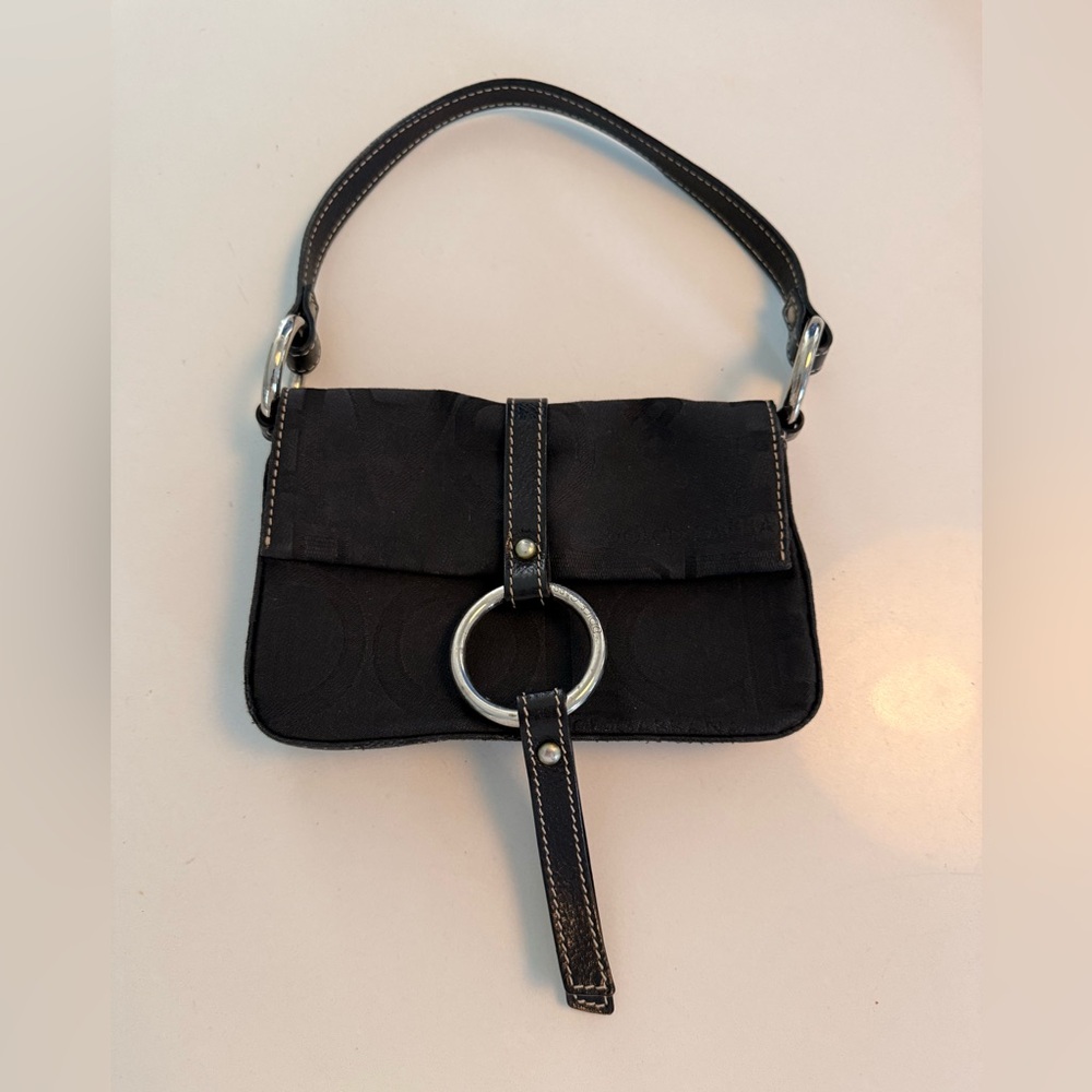 Vintage Dolce & Gabbana Logo Mini Bag – Black Canvas with Silver Ring Detail